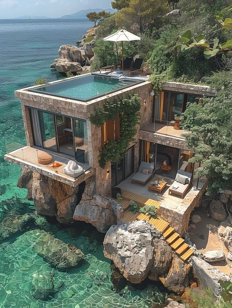 Crazy Architecture, Cliffside House, Cottage Retreat, Dream Beach Houses, Casa Vintage, Modern Tiny House, Home Building Design, The Calm, Design Your Dream House