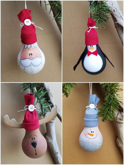 Easy Christmas Crafts For Kids, Diy Christmas Ornaments Easy, Christmas Crafts For Kids To Make, Diy Christmas Tree Ornaments, Christmas Decoration Ideas, Handmade Christmas Crafts, Lightbulbs, Creative Idea, Easy Christmas Crafts