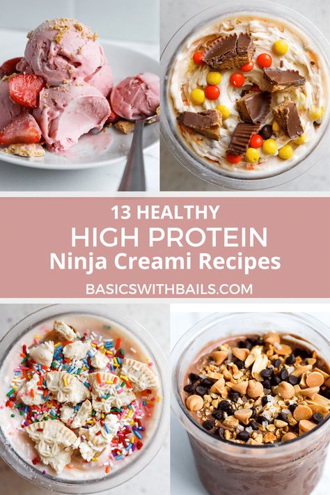 13 Healthy Ninja Creami Recipes (Easy & High Protein) Basic Ninja Creami Recipe, Vanilla Protein Ninja Creami Recipe, Healthy Macro Recipes, 1up Protein Recipes, Ninja Creami Frozen Custard Recipes, Ninja Creami Paleo Recipes, Ninja Creami Ice Cream Recipes Fairlife Milk, Ninja Creami Fairlife Protein, Ninja Creami Recipes Fairlife Protein