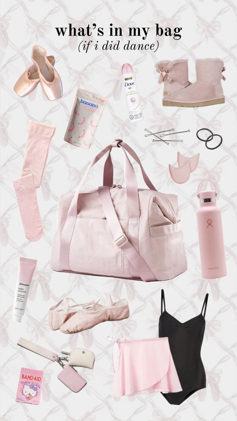 what’s in my bag if i was a dancer (i wish) #ballet #dance #pink #coquette #bag #ballerina #essentials #inspo Coquette Bag, Dance Class Outfit, Ballet Inspired Fashion, Dance Convention, Dancer Lifestyle, Ballet Pictures, Ballerina Outfit, Ballet Bag, If I Was A