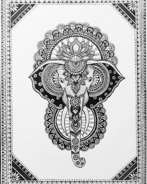 Lord Ganesha Mandala Art, Elephant Mandala Art, Ganesha Mandala Art, Ganesha Mandala, Beautiful Mandala Art, Creative Mandala, Drawers Repurposed, Worli Painting, Decorative Corner