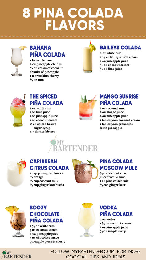 Pina Colada Flavors Tequila Pina Colada, Pina Colada Daiquiri, Best Piña Colada Recipe Alcohol, Pina Colada Alcoholic Drink, Mango Colada Recipe, Classic Pina Colada Recipe, Pina Colada Recipe Alcoholic, Pina Colada Margarita, Alcholic Drink Fruity