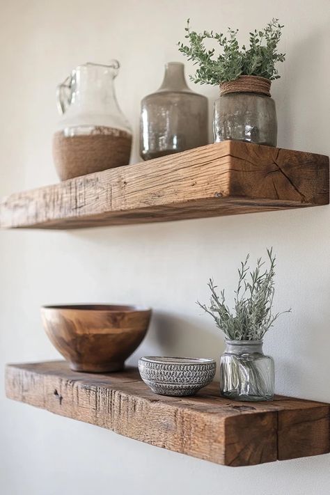 "Create a beautiful and functional Reclaimed Wood Shelf for your entryway! 🛠️🌳 Ideal for displaying decor or organizing essentials. #DIYWoodShelf #EntrywayInspo #ReclaimedWoodProjects" Shelf Decor In Bedroom, Beige And White Bedroom Ideas, Wall Decor Shelves, Shelf For Entryway, Reclaimed Wood Shelf, Kitchen Decor Trends, Bedroom Wall Decor Ideas, Decor Shelves, Diy Wood Shelves