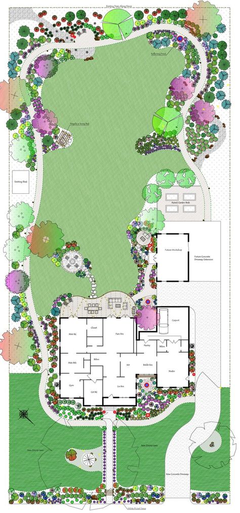 Zone 4 Landscaping Plans, Entryway Garden Designs, Backyard Landscaping Acreage, Garden Planning Layout Landscaping, Greenhouse Landscaping Ideas, Backyard Floor Plan, Large Garden Design Layout, Backyard Plans Layout Design, Large Yard Landscaping Layout