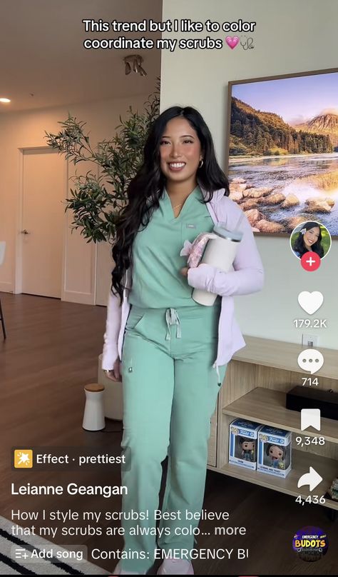 Peds Nurse Outfit, Medical School Aesthetic Outfits, Winter Nurse Outfit, Scrub Outfits Cute Winter, Rbt Work Outfit Scrubs, Cute Doctor Outfits, Aesthetic Scrub Outfits, Cute Scrub Outfits, Nurse Outfit Scrubs Aesthetic