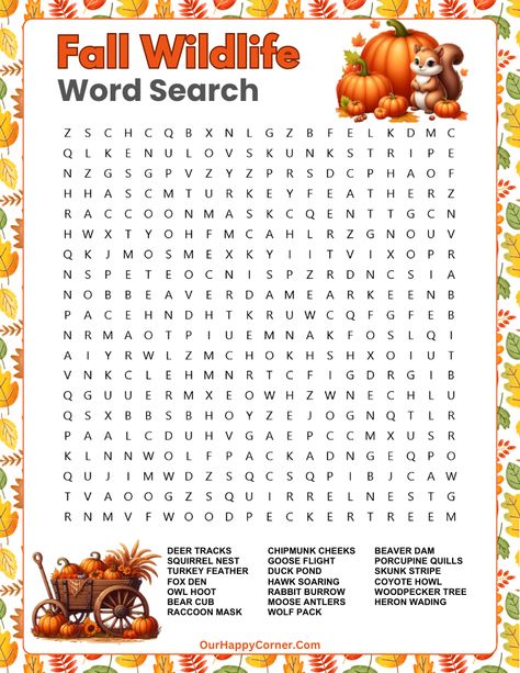 Free Printable Fall Word Search Puzzles - Our Happy Corner Free Printable Word Searches For Adults, Fall Word Search Free Printable, Fall Word Search For Kids, Fall Puzzles, Fall Word Search, Free Word Search Puzzles, Free Planner Pages, Thanksgiving Word Search, Kids Word Search