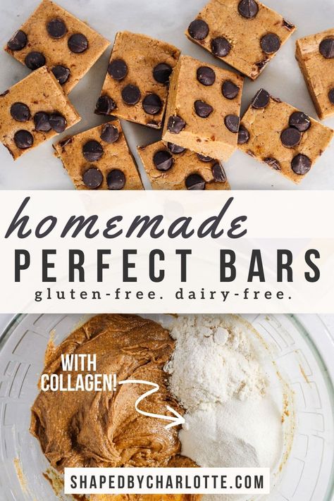 Make copycat homemade perfect bars straight from your very own kitchen (and save a little money, too)! This homemade perfect bar recipe is lower in sugar, gluten-free, dairy-free, and uses collagen for a protein boost. Plus, they can be made vegan! Perfect Bar Recipe, Perfect Bars, Whole 30 Dessert, High Protein Bars, Protein Bars Homemade, Perfect Bar, Protein Bar Recipes, Peanut Butter Honey, Bar Recipe