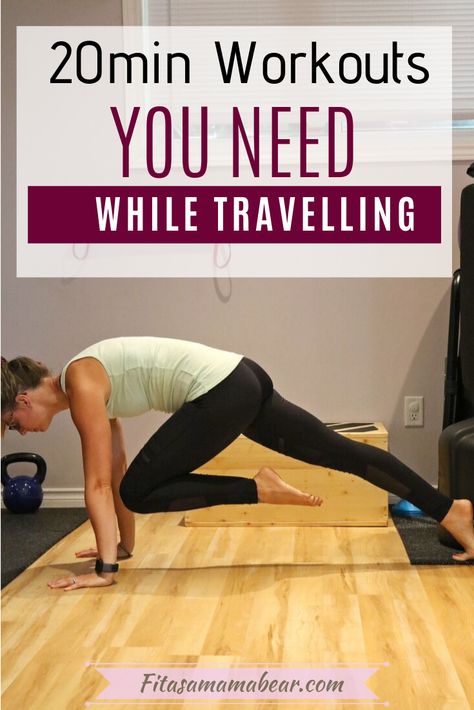 Get in shape while you travel with these 7 workouts that can be done anywhere. #fitness #travel Exercise While Traveling, Women Bodyweight Workout, Hotel Gym Leg Workout, Hotel Resistance Band Workout, Hotel Room Exercises, Hotel Workout Gym, Hotel Room Workout For Women, Hotel Workouts For Women, Hotel Exercises