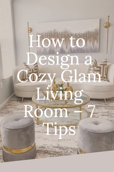 Create a seamless blend of glam and comfort in your living room. Select a centerpiece sofa in a rich, plush fabric, surrounded by elegant, glass-top coffee tables for a luxe feel. Introduce soft, layered lighting with chandeliers or ornate lamps. Accentuate with soft, opulent throws and pillows in velvet or faux fur. Choose a palette of deep, luxurious colors complemented by lighter, soothing tones, making your living room an ideal space for both relaxation and sophisticated entertainment. Classy Decor Living Room, Gray Living Room Inspiration, Cozy Glam Living Room Decor, Glam Neutral Living Room, Simple Glam Living Room, Spa Inspired Living Room, Elegant Apartment Living Room, Casual Elegant Living Room, Elegant Apartment Decor Classy