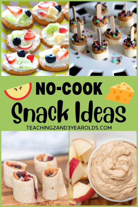 Easy snacks for kids that do not require an oven or stove! Perfect for the classroom, or when you are looking for an easy cooking activity at home. No Cook Recipes For The Classroom, Summer Cooking Activities For Kids, No Cook Snack Ideas, Summer Lunches For Kids At Home, Preschool Snacks For Classroom, Brownie Snacks Badge, Preschool Snack Ideas For Classroom, Cooking Activities For Preschoolers, Brownies Activities