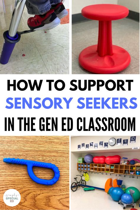 If you are looking for more ways to support sensory seekers in your school or special education classroom, I’m here to help! There are a lot of ideas for sensory seekers in the classroom. Always consult with your occupational therapist to get their expert advice as well. I love to include alternate seating in the classroom, sensory choice boards, calming ideas for kids, tactile sensory tools, sensory rooms in schools, sensory paths for schools, and much more! Sensory Strategies For The Classroom, Sensory Output Activities, Sensory Room In School, Sensory Tools For The Classroom, Sensory Activities Classroom, Sensory Breaks In Classroom, Activities For Sensory Seekers, Classroom Sensory Ideas, Sensory Items For Classroom