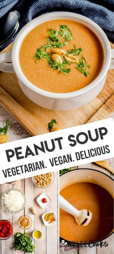 This Creamy African Peanut Soup is really rich, warmly flavored - it tastes like... nothing else on earth!. Peanutty, curry-y, deliciousness! African Peanut Soup Recipe, Peanut Soup Recipe, African Peanut Soup, Creamy Chicken Tortilla Soup, Avgolemono Soup, Peanut Soup, Homemade Soup Recipe, Spicy Peanuts, Broccoli Cheddar Soup