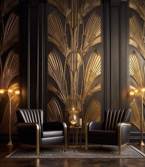 Coatroom Ideas, Art Deco Interior Design 1920, Great Gatsby Interior Design, Gatsby Interior Design, Speakeasy Design, Art Deco Interior 1920s, Art Deco Cafe, Art Deco Houses, Art Deco Style Interior