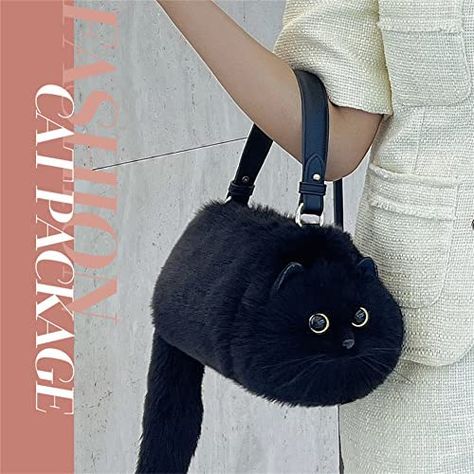 Black Cat Bag, Fluffy Black Cat, Funky Fabric, Goth Harajuku, Cat Handbags, Cat Purse, Cute Black Cat, Clive Christian, Cat Bag