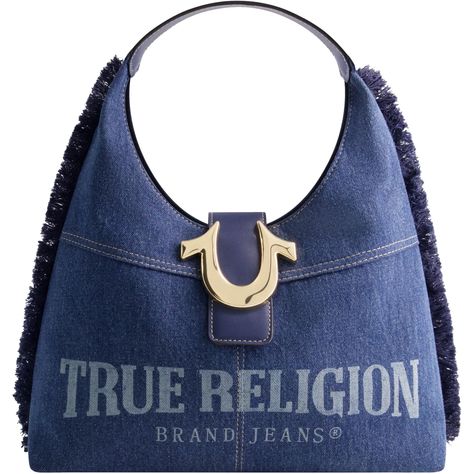 PRICES MAY VARY. TRUE RELIGION HOBO BAG: This stylish and fashionable ladies satchel handbag features a lightweight and durable frayed cotton and polyester construction, sleek gold hardware, spacious main compartment, and an iconic True Religion horseshoe logo on the front of the purse EASY PORTABILITY: Hobo bag features a convenient top handle for ease of travel with a drop of 6.5 inches ABUNDANT STORAGE: Medium purse features a spacious main compartment with a magnetic snap closure, and an int Horseshoe Logo, Denim Shoulder Bags, Hobo Handbag, Frayed Denim, Pretty Bags, Walker Boots, Satchel Handbags, Hobo Handbags, Jeans Brands