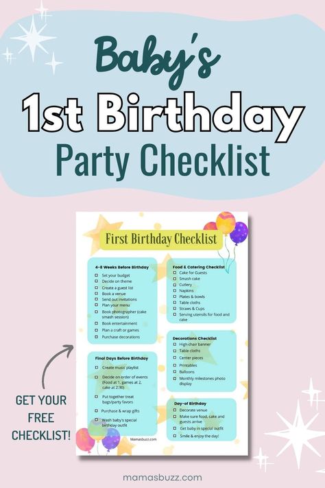 baby's 1st birthday party checklist Planning A 1st Birthday Party, 1st Birthday Checklist, 1st Birthday Party Checklist, First Birthday Party Checklist, First Birthday Checklist, 1rst Birthday, Birthday Organizer, Birthday Party Checklist, Baby's 1st Birthday