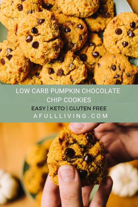 Pumpkin Puree Recipes Healthy, Pumpkin Chocolate Chip Cookies Easy, Healthy Fall Desserts, Low Carb Pumpkin Recipes, Puree Recipes, Pumpkin Puree Recipes, Pumpkin Cookie Recipe, Chocolate Pumpkin, Keto Pumpkin