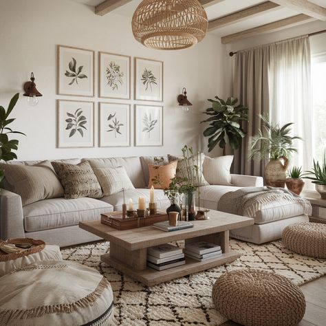 Modern Farmhouse Boho House🧡🧡🧡 Home Decor Boho Farmhouse, Texas Boho Decor, Boho Modern Aesthetic, Neutral Modern Farmhouse Living Room, Boho Modern Living Room Ideas, Grey Boho Living Room, Living Room Designs Boho, Living Room Boho Modern, Boho Minimalist Living Room