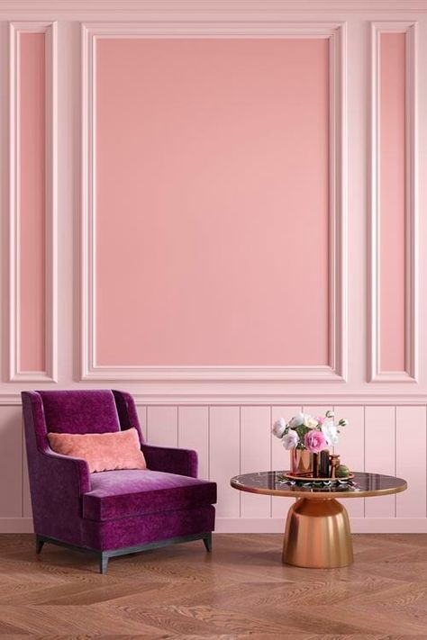 Wainscoting Wall Paneling, Pink Interiors, Pink Accent Walls, Light Pink Walls, Wainscoting Wall, Colored Walls, Content Studio, Pink Rooms, Parisian Decor