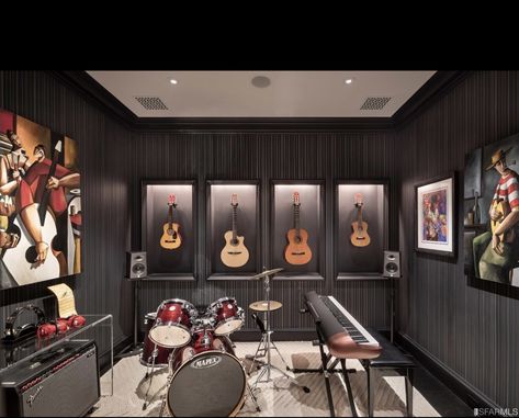 Audio Room Design, Guitar Room Man Cave, Modern Recording Studio, Music Studio Room Ideas, Small Music Room, Modern Music Room, Bold Office, Studio Room Ideas, Studio Music Room