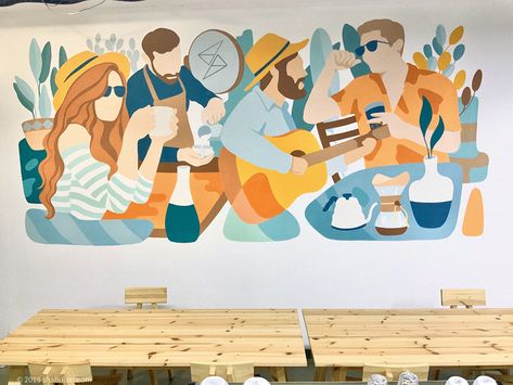 Mural Cafe, Mural Art Design, Cafe Wall Art, Abstract Wall Painting, Wall Painting Art, Wall Painting Decor, Make Your Dreams Come True, Cafe Art, Wall Drawing