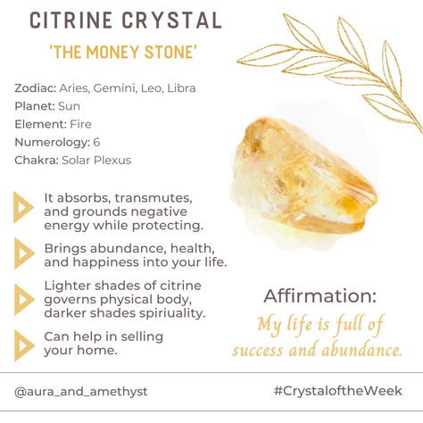 Citrine Magical Properties, Citrine Crystal Benefits, Citrine Stone Meaning, Sun Safe Crystals, Citrine Affirmation, Sun Stone Crystal, Citrine Benefits, Citrine Crystal Meaning, Citrine Properties