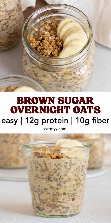 This brown sugar overnight oats recipe is such a delicious and easy breakfast to start off the day! Paired with mashed bananas and hints of cinnamon, you'll love these comforting flavors. Thanks to the mashed bananas, this overnight oats recipe is made without yogurt! It's the perfect overnight oats recipe for those who don't usually have yogurt on hand. Oatmeal Recipes Overnight Healthy, Easy Dessert Recipes With Oats, Fresco, Essen, Oats Over Night Recipes, Overnight Oat Base Recipe, Dairy Free Gluten Free Overnight Oats, Overnight Oats Paleo, Easy Food Prep Ideas