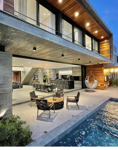 Modern Pool House, Open Living Room Design, Contemporary House Exterior, Beach House Exterior, Casa Country, Modern House Facades, House Construction Plan, Modern Beach House, Modern Architecture House