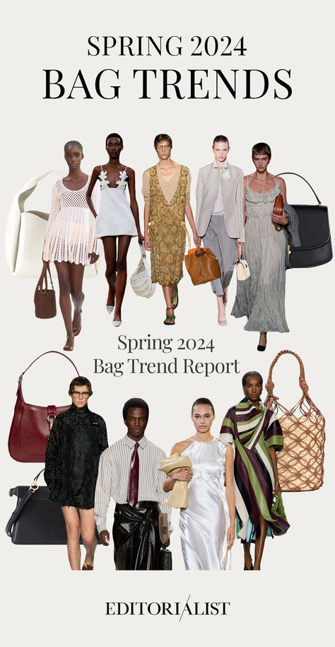 From Bottega Veneta to Victoria Beckham, Spring 2024's bag trends are both familiar and fresh. Read the ones we’re charting. Bags For Summer 2024, Handbag 2024 Trend, Luxury Bags 2024, Spring 2024 Handbag Trends, Trendy Bags 2024 Summer, Spring Handbags 2024, Designer Bags 2024 Trends, Summer Bags 2024 Trends, Spring Bags 2024