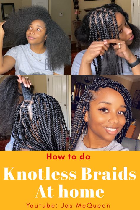 Packs Of Hair For Box Braids, Diy Braids On Yourself Black Hair, Box Braids Tutorial, Braids Step By Step, Box Braid Hair, Braiding Your Own Hair, Cabello Afro Natural, Plaits Hairstyles, Diy Braids