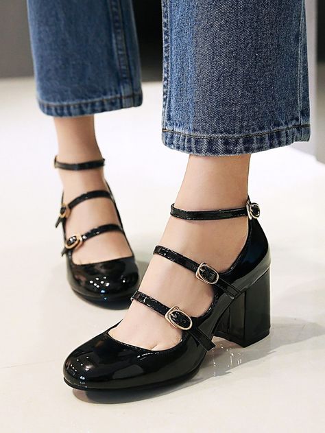 Hippie Top, T Strap Shoes, Elegant Pant, 파티 드레스, Chunky Heel Shoes, Mary Jane Pumps, Leather Mary Janes, Round Toe Heels, Fashion Korean