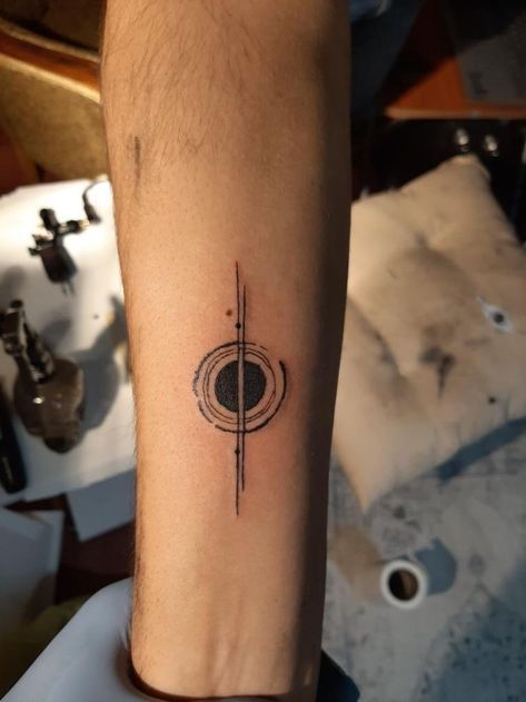 Simple Black Hole Tattoo, See You On The Other Side Tattoo, Minimal Space Tattoo, Astronomy Tattoo Minimalist, Black Hole Tattoo Design, Coding Tattoo, 369 Tattoo, Universe Tattoo Design, Small Tattoos Black