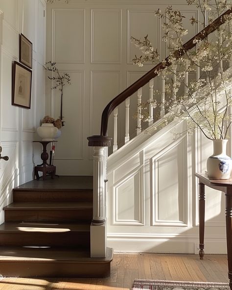 Modern American Farmhouse Interior, English Home Interior Design, Federalist Interior Design, 2 Story Foyer Paneling, Traditional English Home Interiors, High End Home Design, Elegant Home Design, 1890s Home Decor, Tutor Style Homes Interior