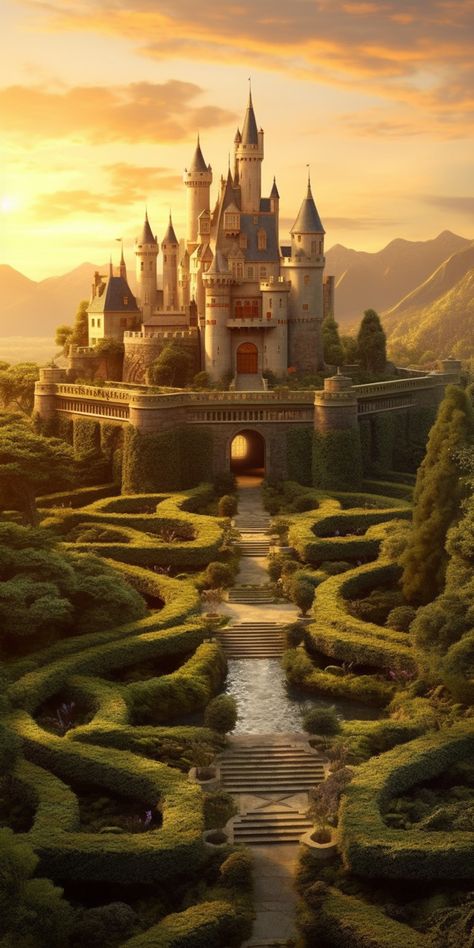 Fantasy Castle Aesthetic Exterior, Castle Garden Fantasy Art, Beautiful Castles Fairytale, Castle Front View, Fairytale Castle Aesthetic, Castle Rooftop, Room Decoration Ideas For Birthday, Fantasy Castle Interior, Luxurious Castle