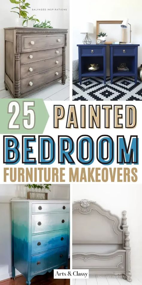 Transform your bedroom with these breathtaking furniture makeovers! Discover 25 painted bedroom furniture ideas that will inspire your next project. Painted Bedroom Furniture Ideas, Shabby Chic Nightstand, Bedroom Furniture Inspiration, Furniture Transformation, Painted Bedroom, Bedroom Furniture Ideas, Armoire Makeover, Green Dresser, Grey Bed Frame