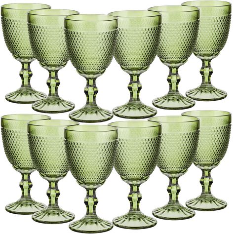 PRICES MAY VARY. Rich in Quantity: included in our package is a set of 12 goblet glasses; This generous package can offer you enough glasses to cater to a party or to simply enhance the uniform aesthetic of your existing kitchenware collection Reliable to Use: each vintage glassware is crafted from glass material, providing you with reliability, and with a thicken the stem and base, it can be an elegant goblet that meets your needs for beautiful and durable kitchenware Elegant at Your Dining Tab Green Goblets, Green Wine Glasses, Wedding Friends, Wedding Glassware, Vintage Goblets, Vintage Wine Glasses, Green Glassware, Drinkware Sets, Water Goblets