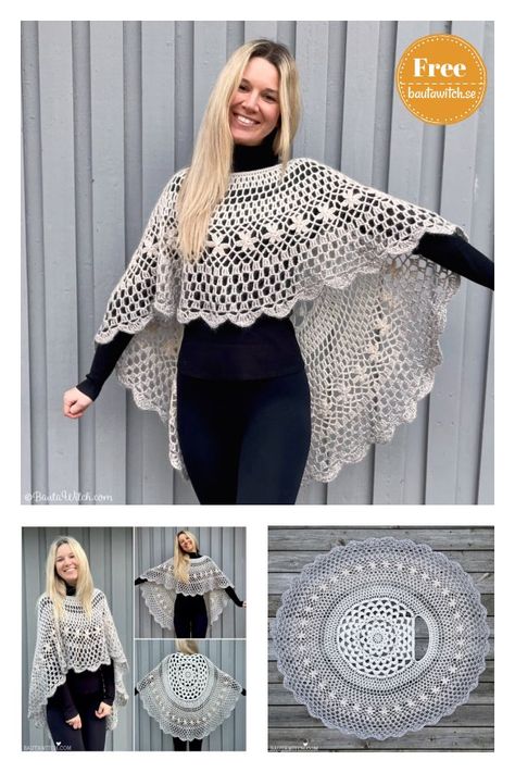 Pola Rok, Crochet Poncho Free Pattern, Crochet Cape, Poncho Crochet, شال كروشيه, Crochet Shawl Pattern Free, Crochet Poncho Patterns, Crochet Shawls And Wraps, Crochet Shrug