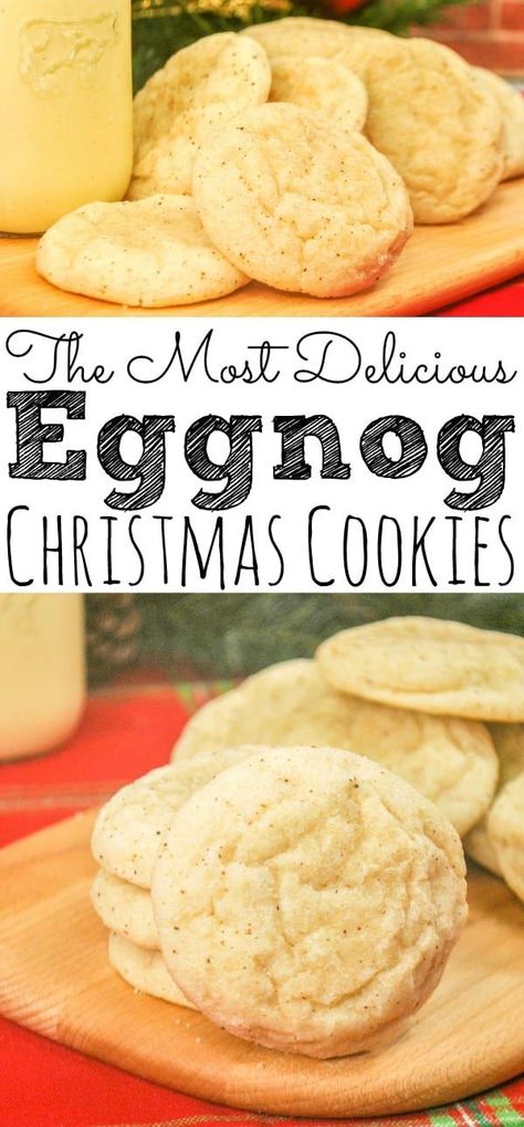 Check out The Most Delicious Eggnog Cookies that are also easy to make! - simplytodaylife.com #eggnogcookies #christmascookies #cookierecipe Eggnog Cookie, Egg Nog Cookies Recipe, Eggnog Dessert, Eggnog Cookies, Christmas Cookie Recipe, Delicious Christmas Cookies, Christmas Baking Recipes, Eggnog Recipe, Cookies Christmas