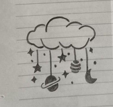 Cloud doodle Clouds Cute Drawing, Easy Line Sketches, Rain Cloud Doodle, Cloud Doodles Aesthetic, Tiny Easy Doodles, Cloud Cute Drawing, Cloud Doodles Simple, Drawing Space Ideas, Doodle Inspiration Sketchbooks