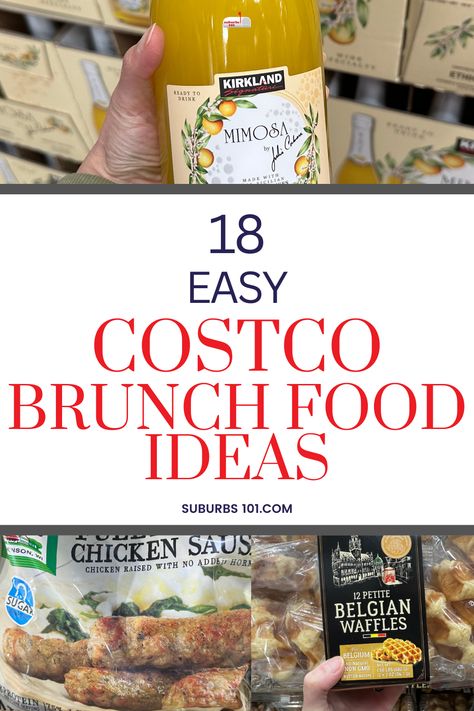 Are you planning a brunch party? Looking for easy and affordable brunch party food ideas? Head to Costco to buy affordable breakfast party foods for your brunch buffet table that will feed a crowd. From sausages to mimosas to waffles- your guests will be impressed with your brunch spread! Easy Brunch Food For A Crowd, What To Serve At A Brunch, Food Ideas For Guests, Breakfast Ideas Party Brunch Food, Brunch Open House Food Ideas, Store Bought Brunch Ideas, Brunch Ideas For Work Party, Brunch For 15 People, Breakfast Luncheon Ideas