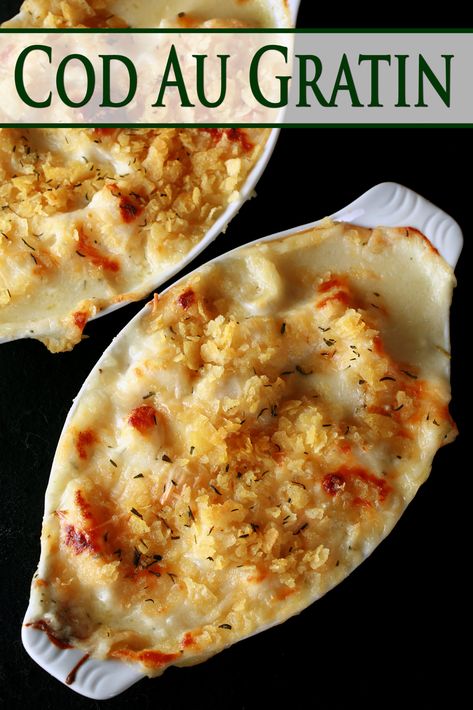 Cod Fish Recipes Baked, Ceramic Ramekins, Newfoundland Recipes, Cod Fish Recipes, Seafood Dish Recipes, Au Gratin Recipes, Fish Recipes Baked, Fish Dinner Recipes, Seafood Entrees