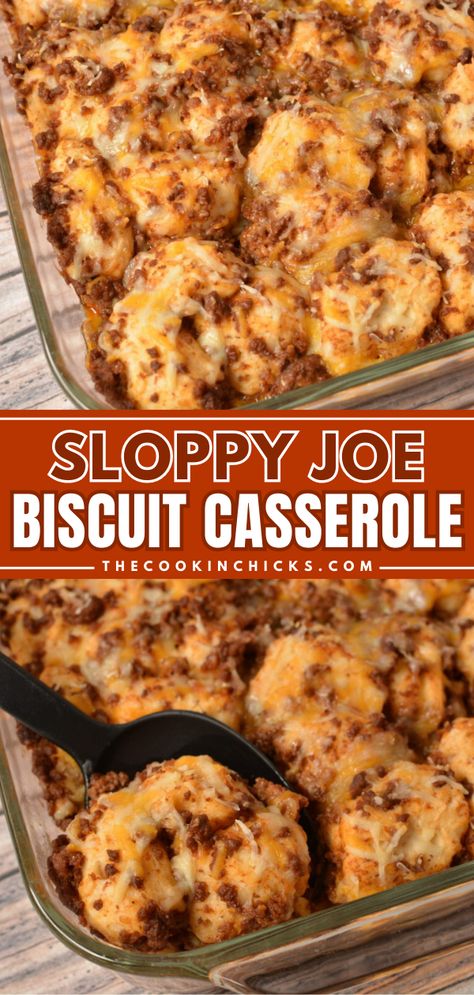 This Sloppy Joe Biscuit Casserole recipe is an easy, family-friendly, and delicious twist on the classic comfort food. This delectable dish combines the savory goodness of Sloppy Joes with the comforting flakiness of biscuits, creating a homemade casserole that’s easy to make and impossible to resist. Using simple ingredients, you may have everything you need already on hand! Sloppy Joes Biscuits, Biscuit Recipes Dinner, Biscuit Casserole, Ground Beef Casserole Recipes, Beef Casserole Recipes, Ground Beef Recipes Easy, Sloppy Joe, Beef Recipes Easy, Easy Casserole Recipes