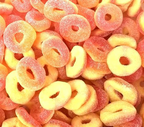 Birthday Snacks, Peach Aesthetic, Movie Theaters, Best Candy, Sweet Peach, Peach Rings, Pink And Yellow, Food Obsession, Gummy Candy