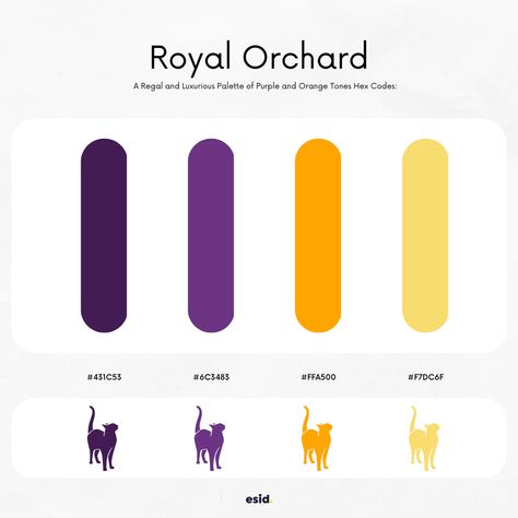 Royal Purple Palette, Purple And Yellow Colour Palette, Purple And Gold Colour Palette, Regal Colour Palette, Luxury Purple Color Palette, Purple And Gold Palette, Purple Orange Branding, Royalty Color Palette, Purple Color Palette Combination