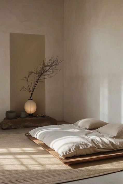 Dark Japandi, Japanese Minimalist Bedroom, Zen Wisdom, Japandi Bedroom Ideas, Japandi Bedroom Design, Scandi Bedroom, Japandi Bedroom, Spavaća Soba, Japanese Bedroom