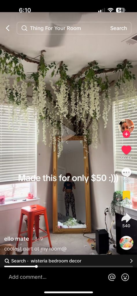 White Wisteria Bedroom Decor, Wisteria Tree Bedroom, Diy Wisteria Tree In Bedroom, Wisteria Tree Room Decor, Hanging Wisteria Bedroom, Wisteria Bedroom Decor, Wisteria Room Decor, Tree In Room, Tree Bedroom