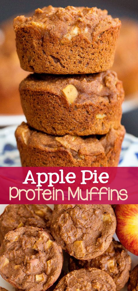 Apple Pie Protein Muffins - Healthy Snack Recipe Apple Oat Protein Muffins, Healthy Fall Recipes High Protein, Applesauce Protein Muffins, Apple Cinnamon Cottage Cheese Muffins, Apple Cottage Cheese Muffins, Bariatric Muffins, Glp1 Snacks, Fall Protein Recipes, Cottage Cheese Apple Muffins