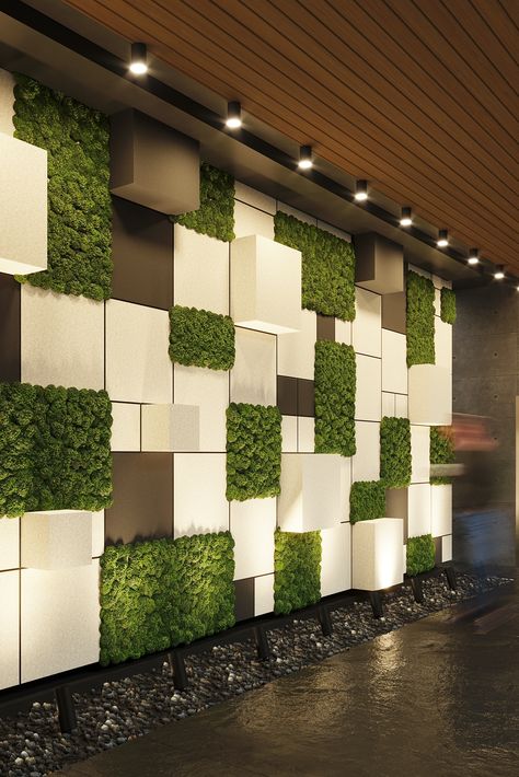 Wall Plants Indoor, Vertikal Garden, Green Wall Design, Artificial Grass Wall, Artificial Green Wall, Garden Wall Designs, Green Walls, Moss Wall, Lobby Design