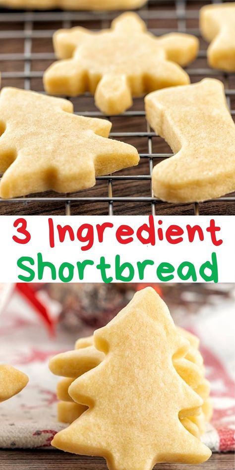 These easy, melt in your mouth 3 Ingredient Shortbread Cookies, are a must for every Holiday Cookie Tray. All you need is flour, butter and sugar, cut out or roll and slice, they will be loved by all. Roll And Cut Sugar Cookies, Shortbread Cookie Cutouts, Cookie Recipes For Cutouts, Easy Cookie Cutout Recipe, Sugar Roll Out Cookies, Shortbread Cookies 3 Ingredient, Sheet Pan Shortbread Cookies, Easy Short Bread Recipe, Short Bread Cookie Recipe 3 Ingredients