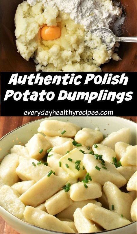 Polish potato dumplings contain just 4 ingredients and are incredibly simple to make. They transform ordinary mashed potatoes into a truly delicious dish, perfect on its own or as a side dish with meat-based or vegetarian stews. #polishrecipes #potatodumplings #dumplings #polishfood #everydayhealthyrecipes Homemade Potato Dumplings, Potatoe Dumplings Polish, Chicken And Potato Dumplings, Potato Dumplings With Instant Potatoes, Polish Mashed Potatoes, Gluten Free Potato Dumplings, Potato Dumplings For Soup, Polish Drop Dumplings, Potato Dumplings Recipe Homemade